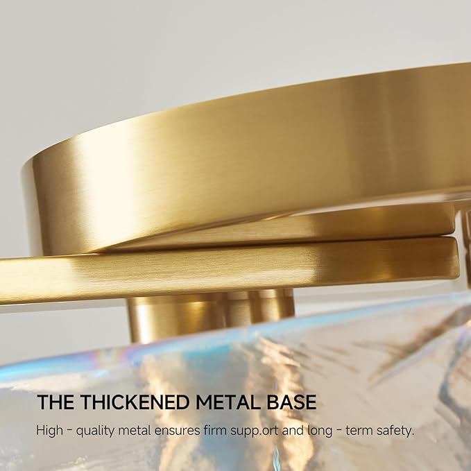 Gold Flush Mount Ceiling Light Fixture: 14.1'' Glass Semi Ceiling Light Fixtures - Mid Century Drum Kitchen Entryway Foyer Lighting - Modern Lights for Living,Dining Room Hallway Bathroom Bedroom