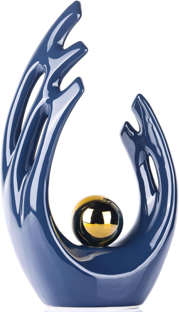 XMGZQ Navy Blue Decor - Mid Century Modern, Blue & Gold Accent, Table Decorations for Dining Room, Abstract Art Ceramic Statue