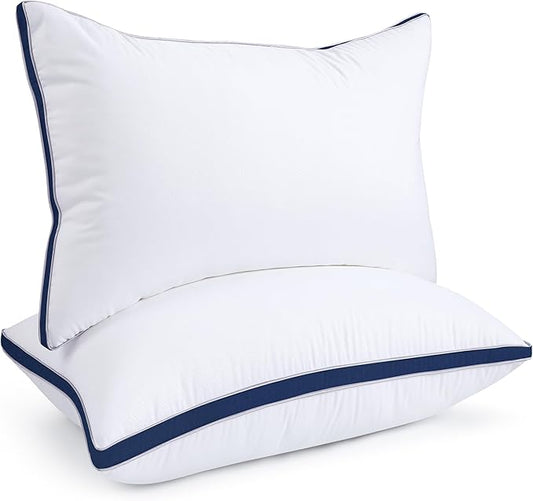 viewstar Bed Pillows Queen Sizes Set of 2, Hotel Quality Cooling Down Alternative Gusseted Pillows for Side, Back, or Stomach Sleepers, Navy