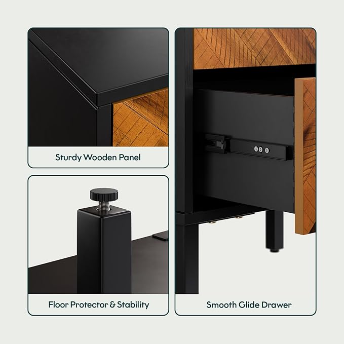 Bme Vivian Nightstand with 2 Drawers, Solid Acacia Wood Bedside Table, Rustic Golden Brown Mid Legacy Modern Night Stand with Storage for Bedroom, Solid Wood End Table with Metal Legs