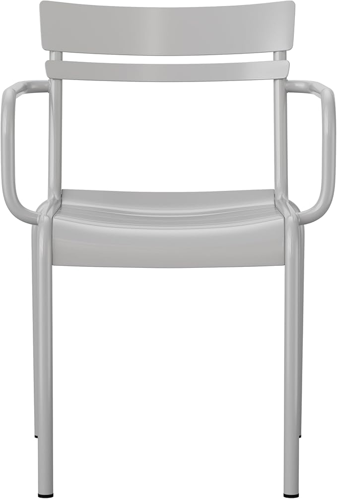 Flash Furniture Nash Commercial Grade Steel Stack Chair, Indoor-Outdoor Arm Chair with 2 Slat Back, Set of 4, Silver