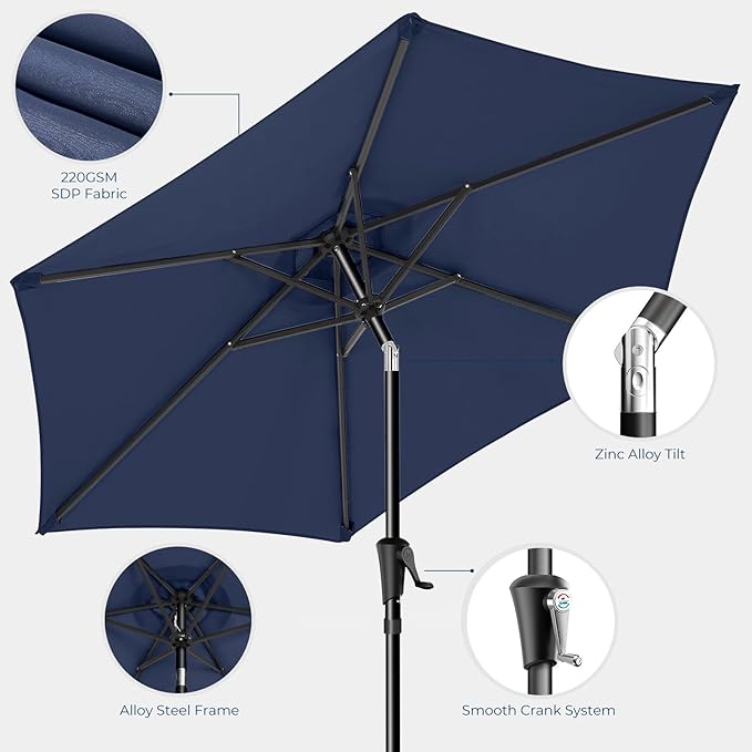 HOMSHADE Outdoor Patio Umbrella - Market Table Pool Deck Umbrella with Push Button Tilt, Crank, UPF50+ UV Protection and Sturdy Ribs, 3-Year Fade Resistance, 220GSM Solution-Dyed Fabric (No base)