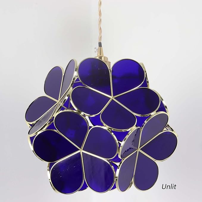 Bieye L11018 Petals Tiffany Style Stained Glass Ceiling Pendant Light for Home Decoration (Cobalt Blue, 12" Cherry Blossom)
