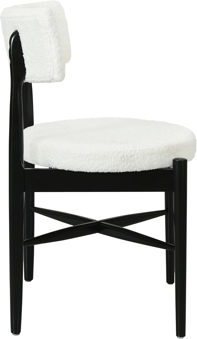 Christopher Knight Home Ebany Dining Chairs Set of 2, Boucle Kitchen Chair, Upholstered Curved Backrest Accent Chair, Rubberwood X Shaped Frame, Dining Room Chair for Cafeteria Home, Beige+Black