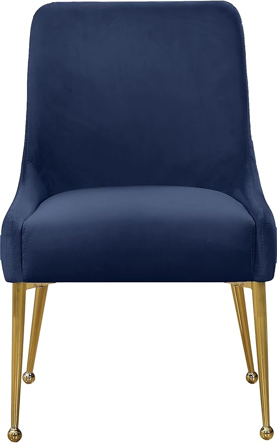 Meridian Furniture Owen Collection Modern | Contemporary Velvet Upholstered Dining Chair with Polished Gold Legs, Set of 2, 24" W x 21" D x 34.5" H, Navy