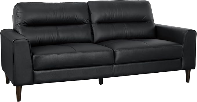 Lexicon 3 Piece Living Room Furniture Sets,Top Grain Leather Match Living Room Sofa Set, Track Arms, Solid Wood Legs, Comfy Couches Including Chair, Loveseat & Sofa, 3 Pieces, Black