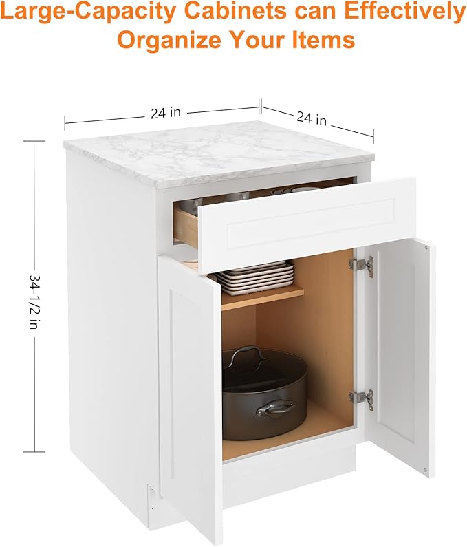 LOVMOR Kitchen Base Cabinets, Sideboard Storage Cabinet, Entryway Cabinet with 1-Drawer & Adjustable Shelf, 24" W X 24" D X 34-1/2"H