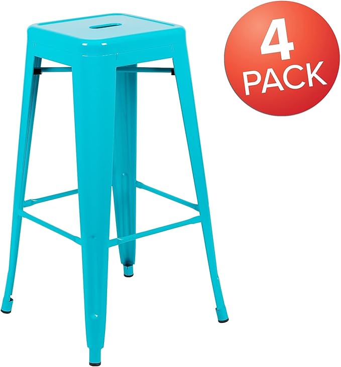 Flash Furniture Lily 30" High Metal Indoor Bar Stool in Teal - Stackable Set of 4