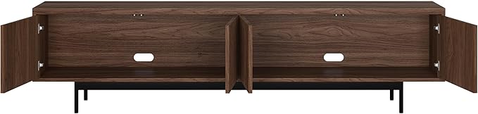 Henn&Hart Fluted TV Stand for TVs up to 85" with 2 Open-Concept Ribbed Storage Cabinets for Living Room, Family Room, or Office, Medium Walnut