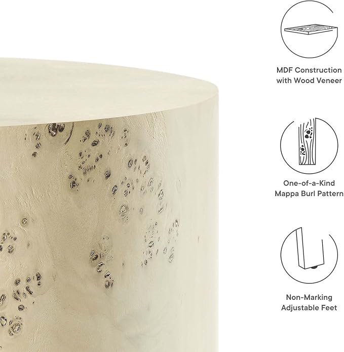 Modway EEI-6271-BLB Cosmos 16" Round Burl Wood Side Table, Bleached Burl