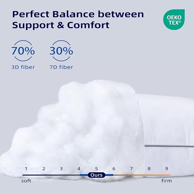 Pillows Queen Size Set of 2, Bed Pillows for Sleeping, Down Alternative Pillow with Machine Washable Cover for Back, Stomach or Side Sleepers
