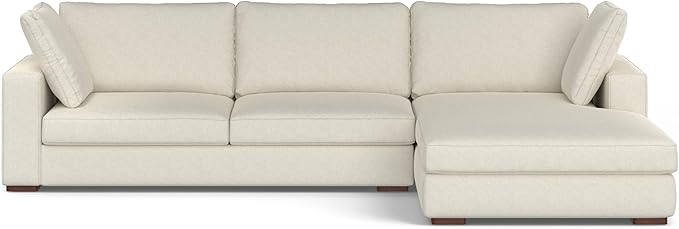 SIMPLIHOME Charlie Right-Facing Sectional Sofa in 100% Recycled Polyester Tightly Woven Performance Fabric, Cream, 122-inches Wide, Handcrafted Contemporary Style L-Shaped Couch with Chaise