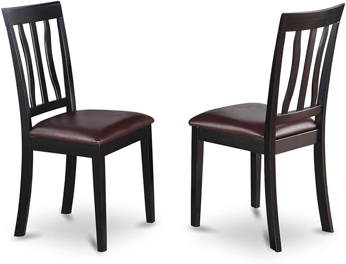 East West Furniture ANC-BLK-LC Antique Dining Room Chairs - Faux Leather Upholstered Wooden Chairs, Set of 2, Black & Cherry