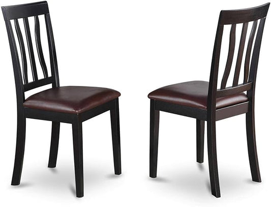 East West Furniture ANC-BLK-LC Antique Dining Room Chairs - Faux Leather Upholstered Wooden Chairs, Set of 2, Black & Cherry