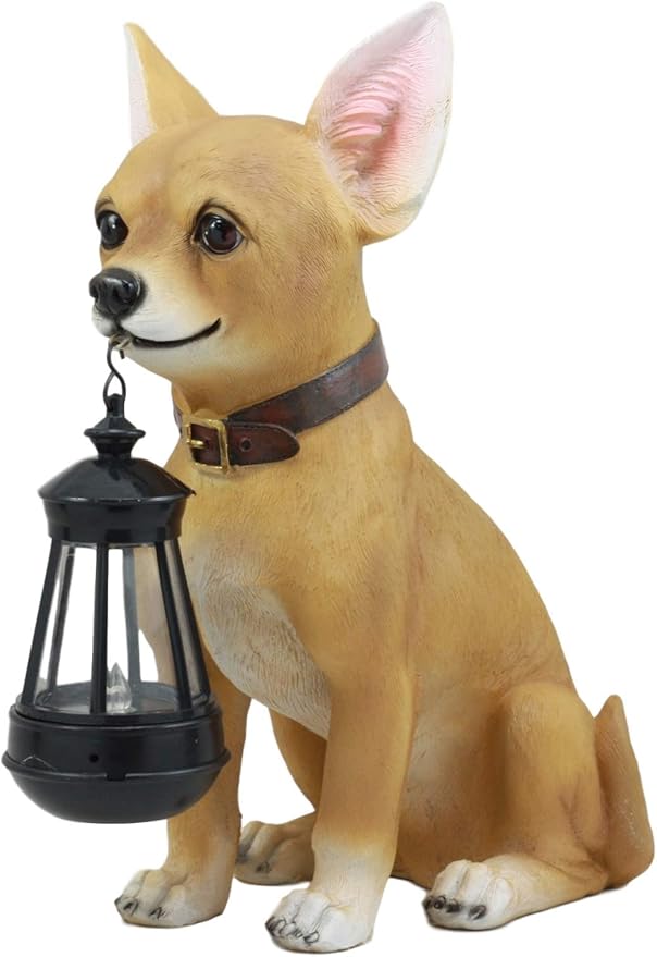 Ebros Picante Mexican Chihuahua Dog Decor Path Lighter Statue 12.5" Tall with Solar LED Light Lantern Lamp This Little Light of Mine