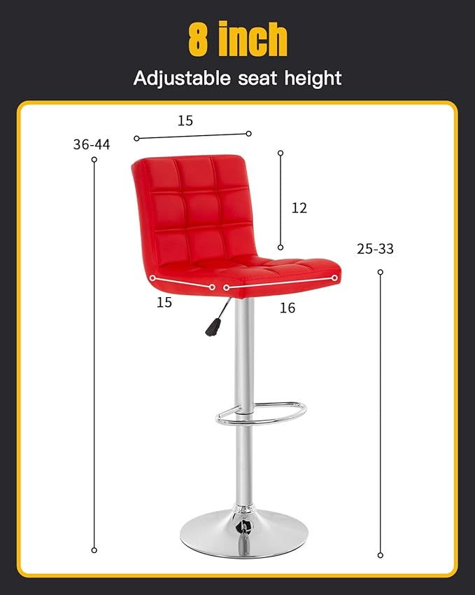 BestOffice Modern Bar Stool Set of 2 Barstools Height Adjustable Counter Height Swivel Bar Stool PU Leather Bar Chairs Hydraulic Dining Room Chairs Home Kitchen Stools (Red)