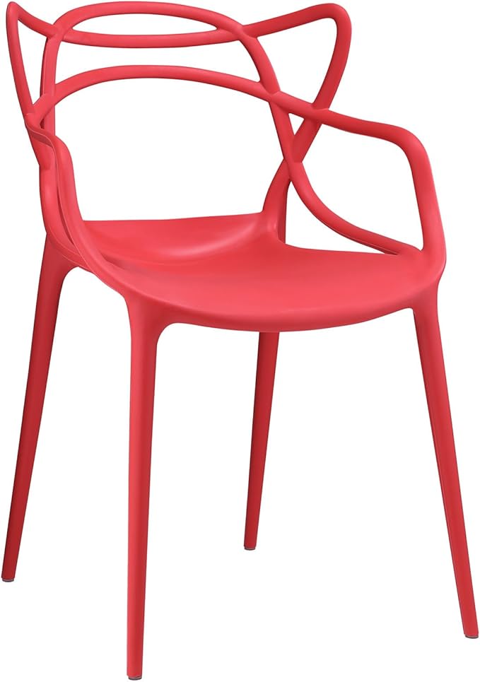 Modway Entangled Modern Molded Plastic Kitchen and Dining Room Arm Chair in Red - Fully Assembled