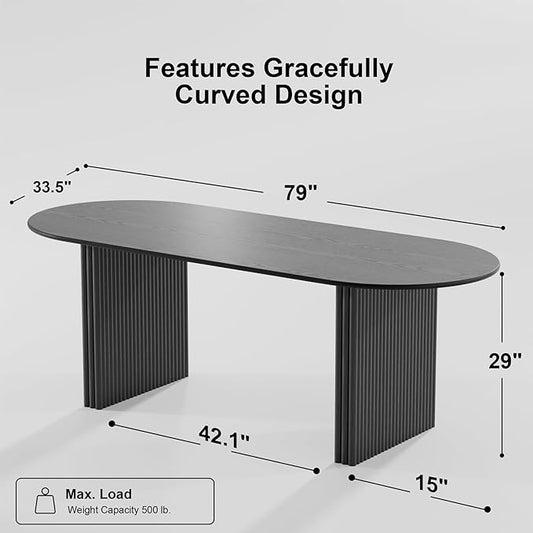 Casaphoria 79" Oval Dining Table, Modern Kitchen Table for 4-6, Farmhouse Style Large Table, Easy Assembly for Living Room, Kitchen and Bar, Black