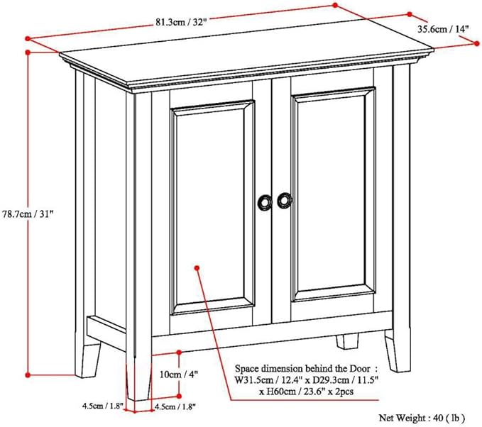 SIMPLIHOME Amherst 32-inch Wide Solid Wood Transitional-Style Low Storage Cabinet in Hickory Brown for Living Room, Entryway, or Dining Area with Adjustable Shelves