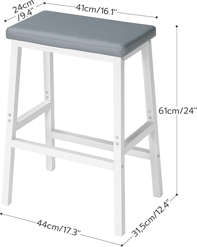 HOOBRO Bar Stools, Set of 2 Bar Chairs, Counter Height Bar Stools, 24 Inch Barstools for Kitchen Counter, PU Upholstered Kitchen Stools, for Kitchen, Bar, Dining Room, White and Gray WG01MD01