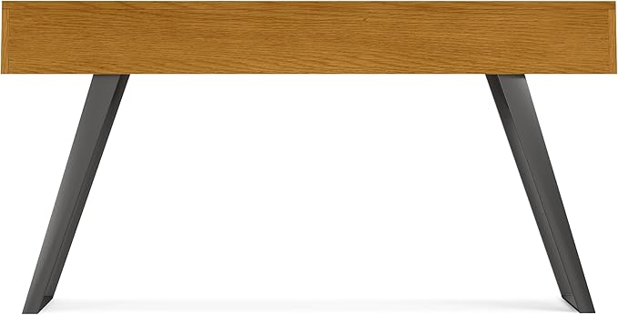 SIMPLIHOME Lowry Console Table - 60 Inch Wide Solid Oak Veneer and Metal Sofa Table in Oak, Modern Industrial Storage Table for Entryway or Living Room with 3 Drawers and Angled Metal Legs