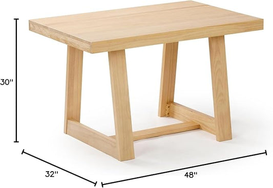 Plank+Beam 48 Inch Farmhouse Dining Table, Rustic Solid Wood Kitchen Table, Dinner Table for Dining Room, Home Office Furniture, Blonde Wirebrush