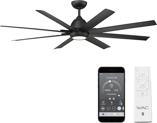WAC Lighting F-064L-MB Mocha XL 66" Outdoor Ceiling Fan with LED Lights & Remote, Matte Black