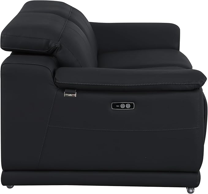 Blackjack Furniture Venice Top Grain Italian Leather Power Recliner Loveseat Sofa - 80" Theater Seating Modern Couch for Living Room Apartment Lounge Home with Adjustable Headrests & USB Port, Black