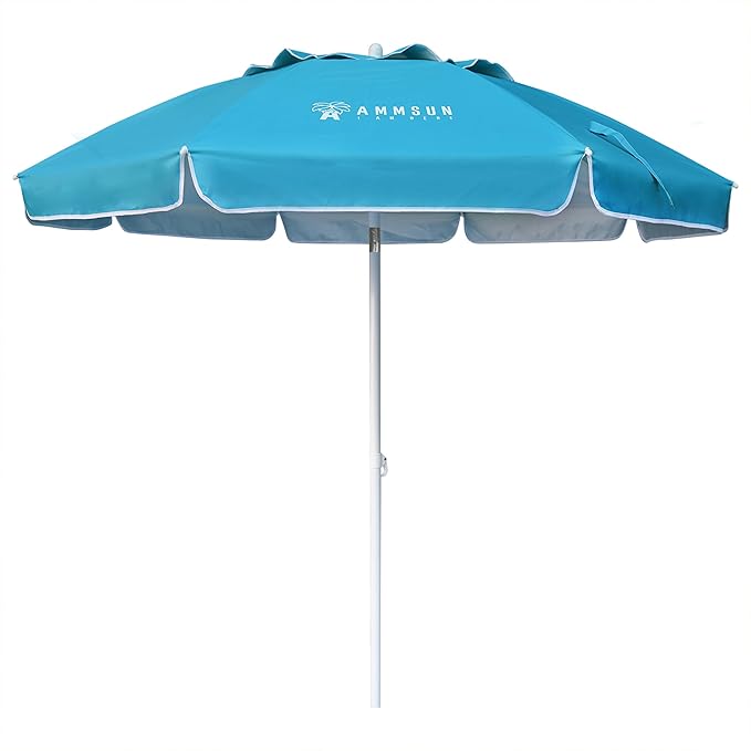 AMMSUN 6.5 Foot Heavy Duty Beach Umbrella for Sand with tilt Air Vent Sun Shelter, UV 50+ Protection Outdoor Sunshade Umbrella with Carry Bag for Patio Garden Beach Pool Backyard Sky Blue