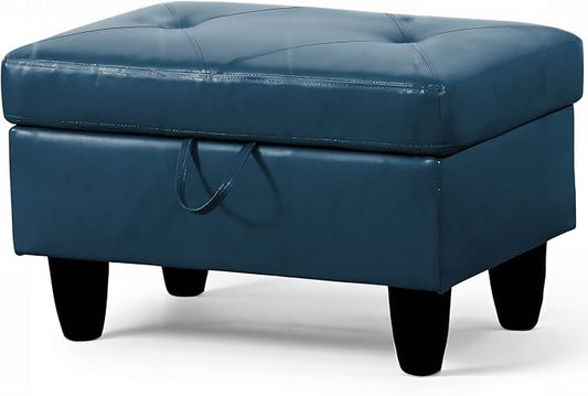 Ottoman Rectangular Storage Ottoman Bench, Faux Leather Footrest, Coffee Table, Stool Footstool with Hinged Lid for Living Room, Bedroom, Entryway, Navy Blue, 28.5"x19"x17.5"