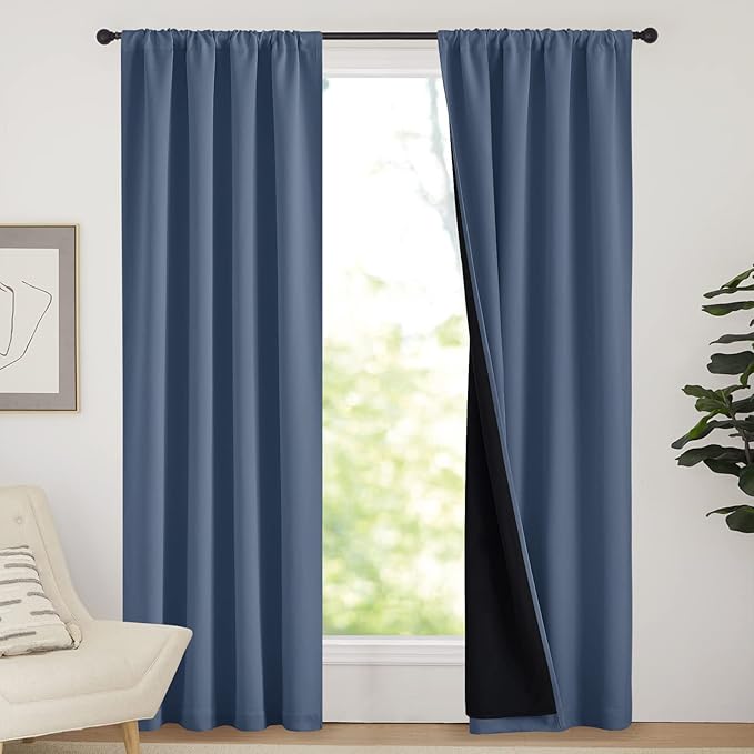 NICETOWN Complete 100% Blackout Curtains, Thermal Insulated & Energy Efficiency Window Draperies for Guest Room, Full Shading Panels for Shift Worker and Light Sleepers (Stone Blue, 42W x 84L, 2 PCs)