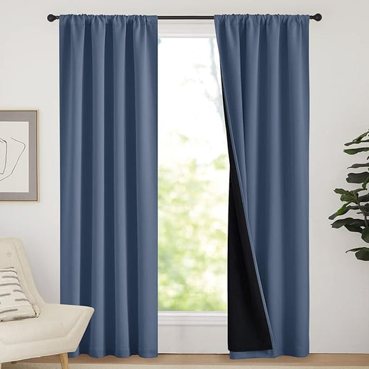 NICETOWN Complete 100% Blackout Curtains, Thermal Insulated & Energy Efficiency Window Draperies for Guest Room, Full Shading Panels for Shift Worker and Light Sleepers (Stone Blue, 42W x 84L, 2 PCs)