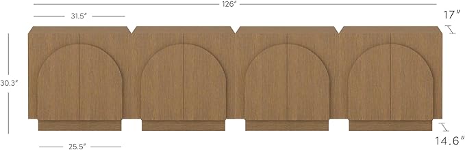 Nathan James Iris Mid-Century Modern Wood Accent Cabinet Sideboard Credenza TV Stand with Arched Cabinet Doors and Adjustable Shelves for Kitchen or Living Room, Set of 4
