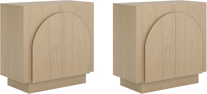 Nathan James Iris Mid-Century Modern Credenza, Light Brown TV Stand, Living Room Wood Storage Cabinet with Arched Cabinet Doors, White Oak, Set of 2