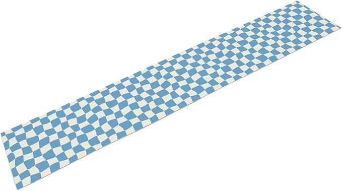 70s Hippie Table Runner Groovy Blue Twisted Checkered Funky Modern Geometric Boho Dinner Runner for Living Room Kitchen Party Holiday Dinner Home Decor 13x70in