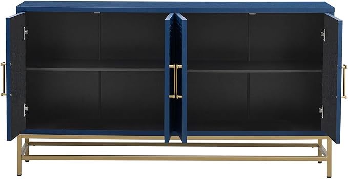 Ball & Cast 59.8" Sideboard Buffet Cabinet with Storage,Modern Coffee Bar Cabinet with 4 Doors and Adjustable Shelves,Wood Side Board Table with Gold Handles & Metal Legs for Living Room, Kitchen,Navy