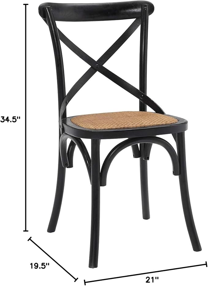 Modway Gear Rustic Modern Farmhouse Elm Wood Rattan Four Dining Chairs in Black