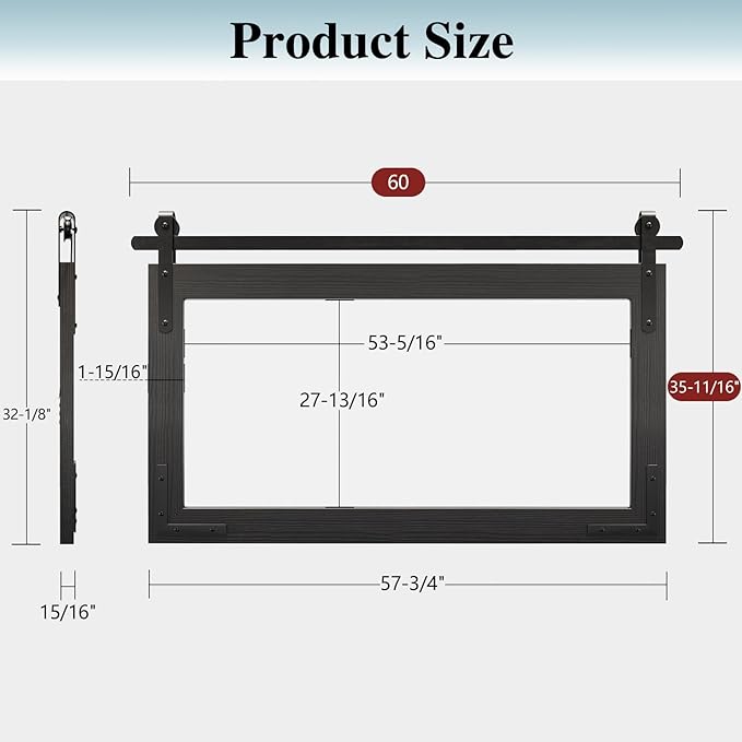 Farmhouse Bathroom Mirror, 60x36 Inch Black Vanity Mirror for Wall, Wood Framed Rustic Mirror Rectangular Wall Decor Mirrors for Entryway Living Room Bedroom