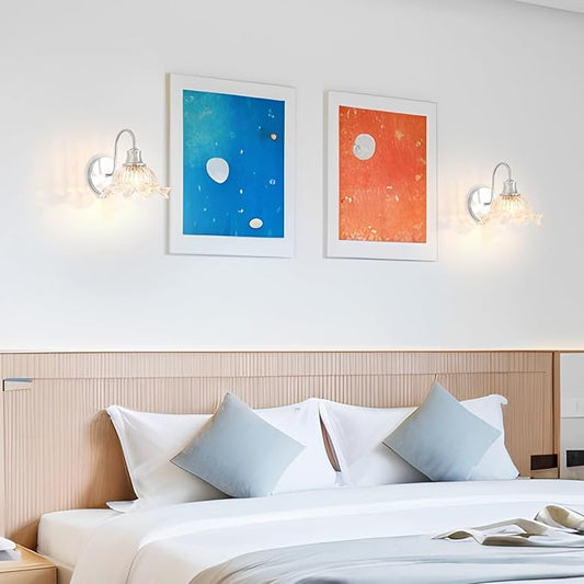 Wall Sconce Lights, Brushed Nickel Sconce Wall Decor with Crystal Glass Shades - Bathroom Vanity Mirror Lighting for Bedroom/Bathroom, Modern Hardwaired Wall Light Fixtures, E26