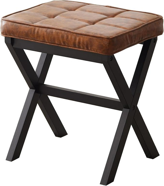 FILWH Foot Stool Small Ottoman Foot Rest Padded Foot Stool Desk for Under Office Desk Vanity Stool Bamboo Footstool Sofa Footrest Shoe Stool Small Foot Stools (Black Legs + Patterned Brown)