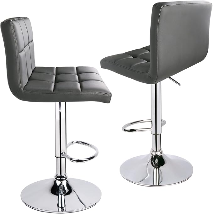 Leopard Bar Stools, Modern PU Leather Adjustable Swivel Bar Stool with Back - 1 Chair (Grey)