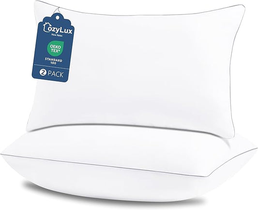 CozyLux Soft Supportive Bed Pillows for Side and Back Sleepers, Oeko-Tex Certified Down Alternative Filling, Hotel Quality Fluffy Sleeping Pillow, Standard Size Set of 2, White, 18" x 26"
