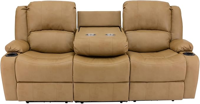 RecPro RV Recliner Charles 80" Powered Triple Wall Hugger | Drop Down Console | RV Furniture with Upgraded 2023 Fabric (Toffee)