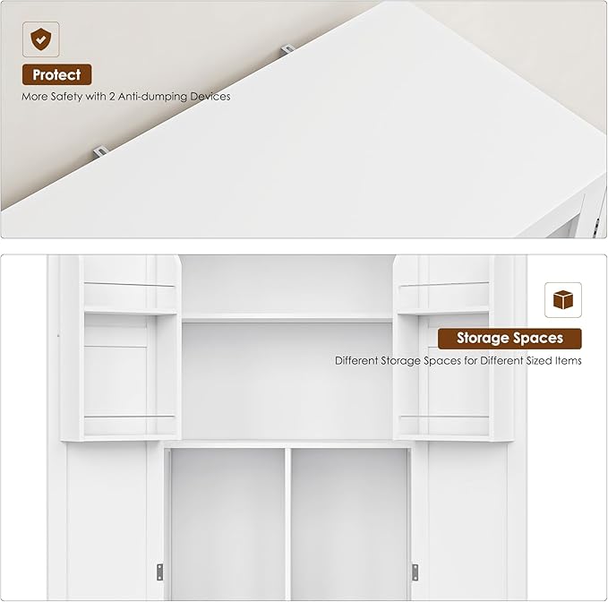 Tall Kitchen Pantry, 67-Inch High Freestanding Tall Cupboard Storage Cabinet with Glass Doors and Shelves, Modern Food Pantry Cabinet Cupboard White for Kitchen, Dining Room, Home bar