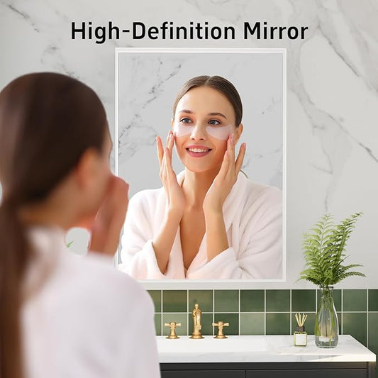24x32 Inch White Bathroom Mirror, Wall Mounted Bathroom Vanity Mirrors, Rectangle Aluminum Black Framed Mirror, Tempered Glass, Anti-Rust, Mirrors for Over Sink