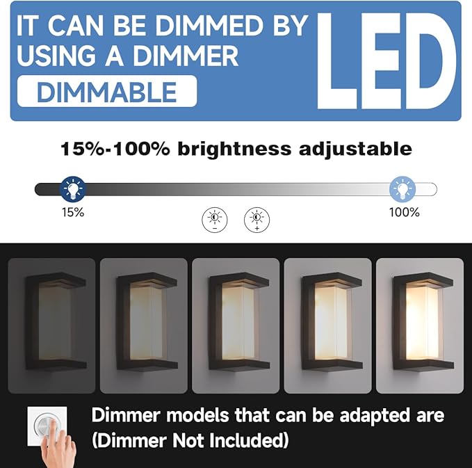 24W Outdoor Porch Light,15%-100% Dimmable Outdoor Wall Lights,3000K/4000K/6500K Adjustable Outdoor Modern Wall Sconce Lights,Waterproof Exterior Wall Lighting,2160LM Indoor Wall Sconce 4 Pack