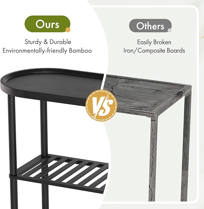 Narrow Hallway Table for Entryway, Small Console Table Black 30.7", Bamboo Plant Stand Indoor Outdoor 2-tier, Small TV Stand for Bedroom with Anti-fall Edge, Sofa Side Table 5min Easy Assembly