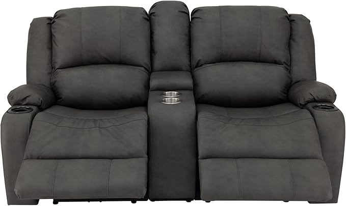 RecPro Charles 67" Powered Double RV Wall Hugger Recliner Sofa RV Loveseat with Upgraded 2023 Fabric (Gunmetal)