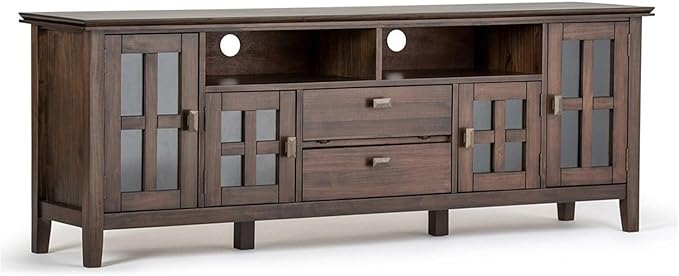 SIMPLIHOME Artisan SOLID WOOD 72 Inch Wide Transitional TV Media Stand in Natural Aged Brown for TVs up to 80 Inch, For the Living Room and Entertainment Center