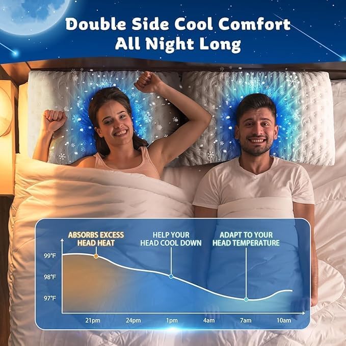 KUCEY Cooling Side Sleeper Pillow for Neck and Shoulder Pain, Luxury Shredded Memory Foam Curved Bed Pillows for Sleeping Set of 1- Adjustable Standard Size- Washable Cover Crescent White